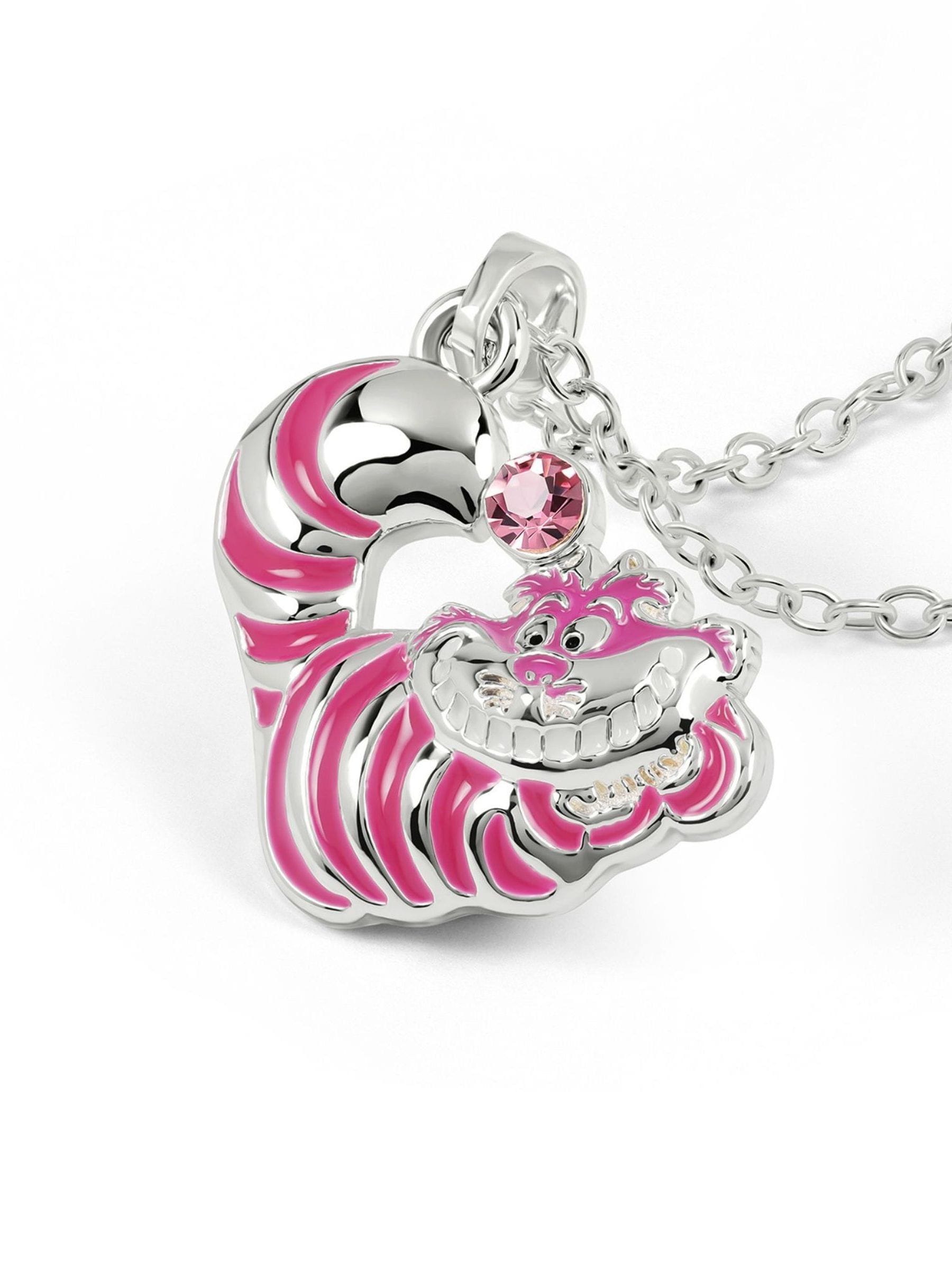 Peers Hardy silver tone Cheshire Cat pendant necklace with pink stone - British product