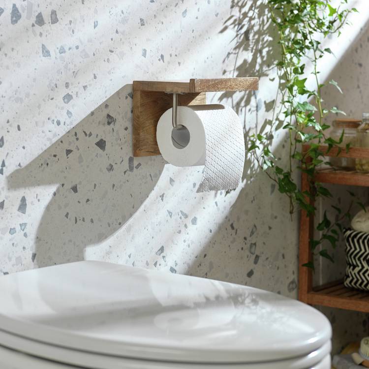 Habitat mango wood toilet roll holder shelf natural - British product