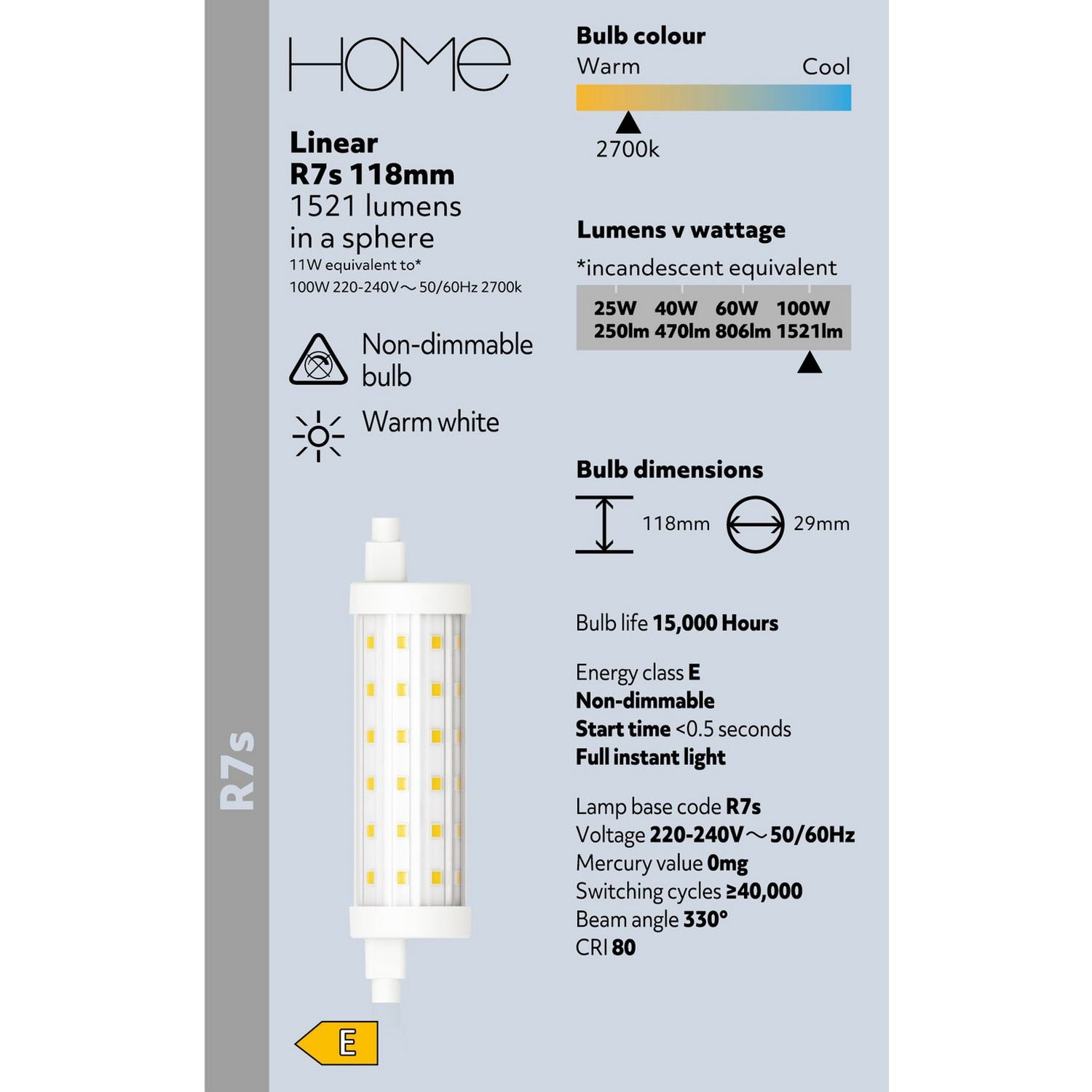 Argos Home 11W LED R7s bulb warm white, imported from the UK