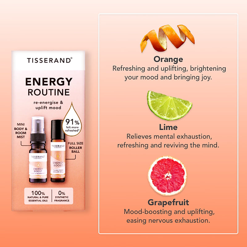 Tisserand Energy Boost aromatherapy kit with mist and roller ball, UK version