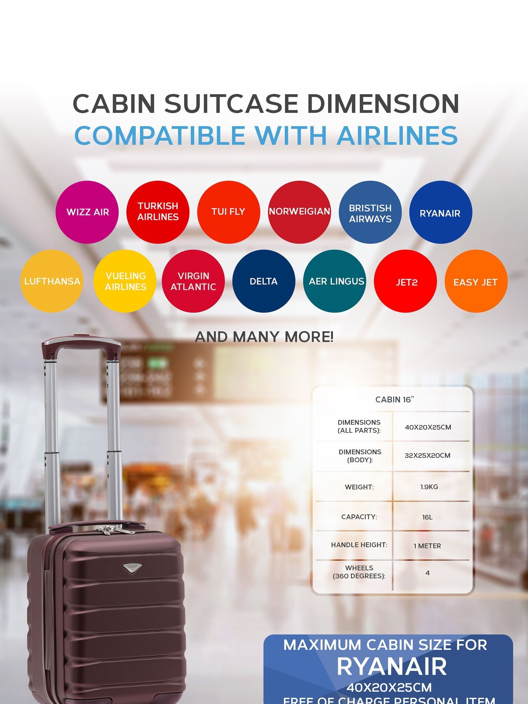 Flight Knight burgundy cabin suitcase 40x20x25cm (British brand)