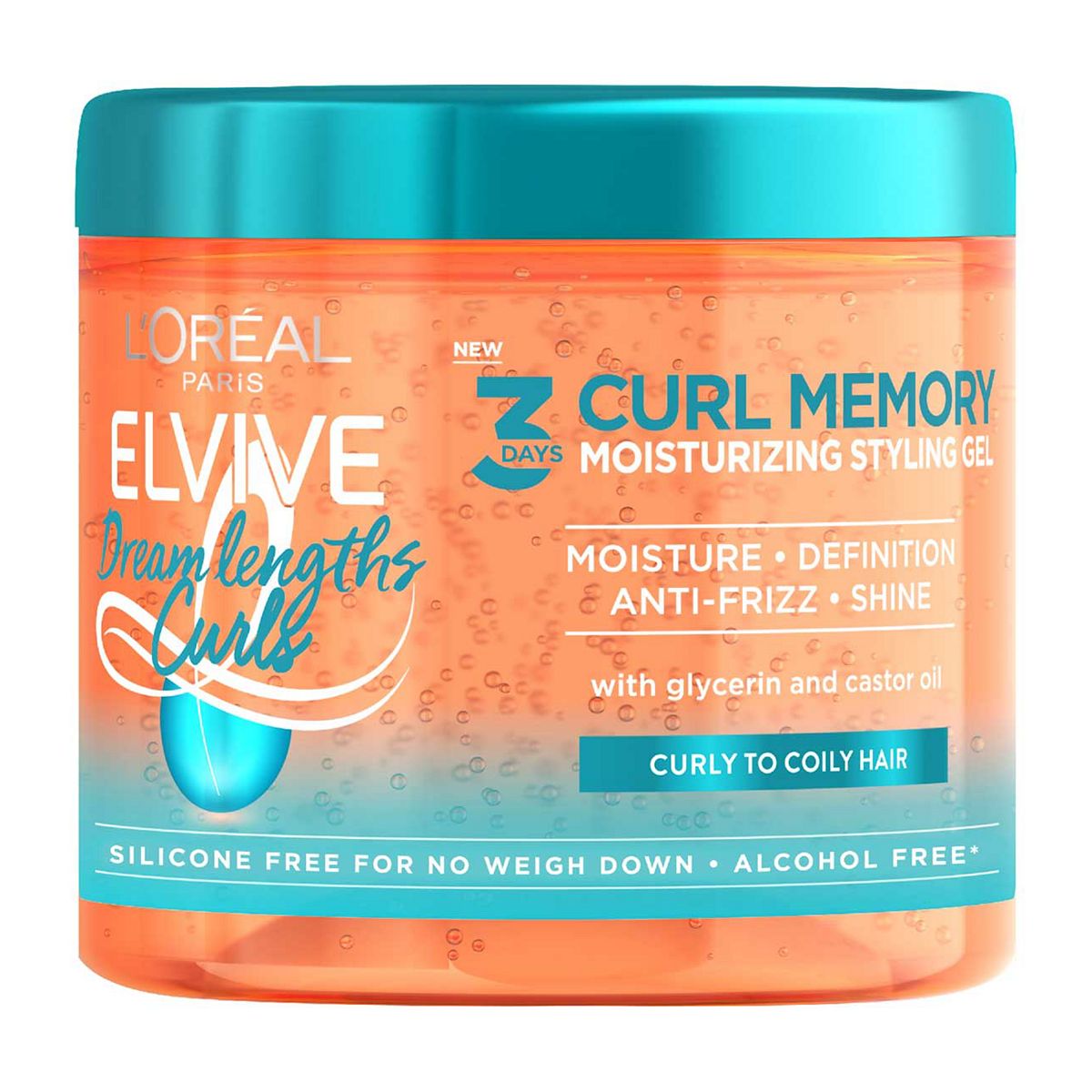 L'Oréal Paris Elvive Dream Lengths Curls 3 Days Moisturising Styling Gel for Curly to Coily Hair 400ml GOODS Boots   