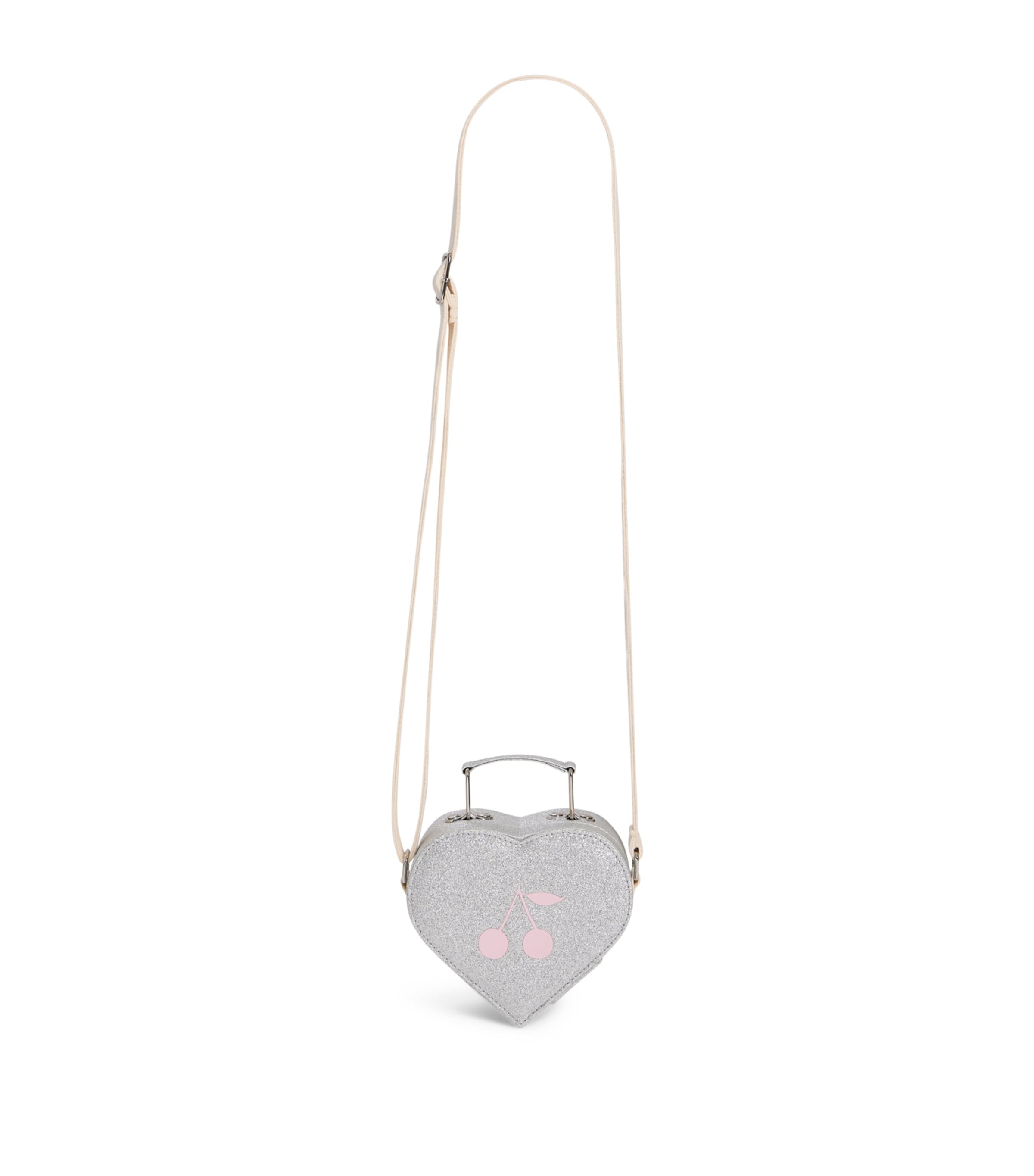 Bonpoint heart-shaped shoulder bag with printed cherries and sequins (British brand)