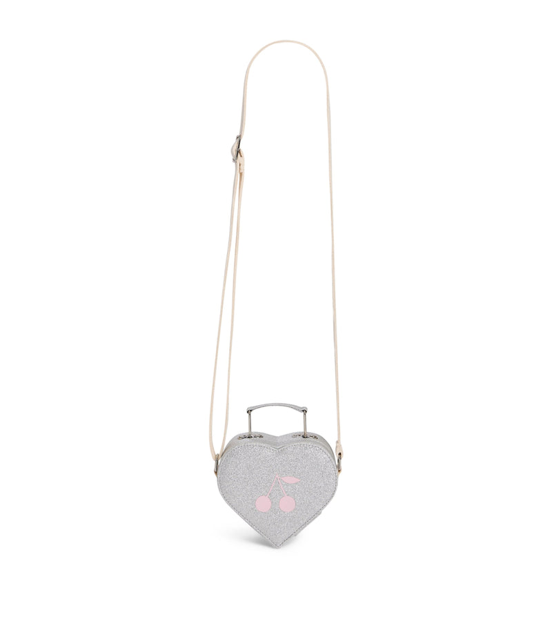 Bonpoint heart-shaped shoulder bag with printed cherries and sequins (British brand)