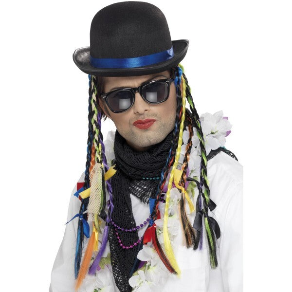 Smiffys Chameleon Hat black bowler hat colourful plaits - British product