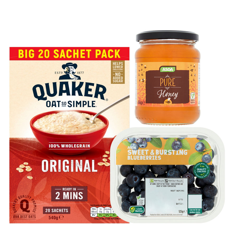 Quaker Oat So Simple Porridge Sachets, Honey & Blueberries Bundle GOODS ASDA   