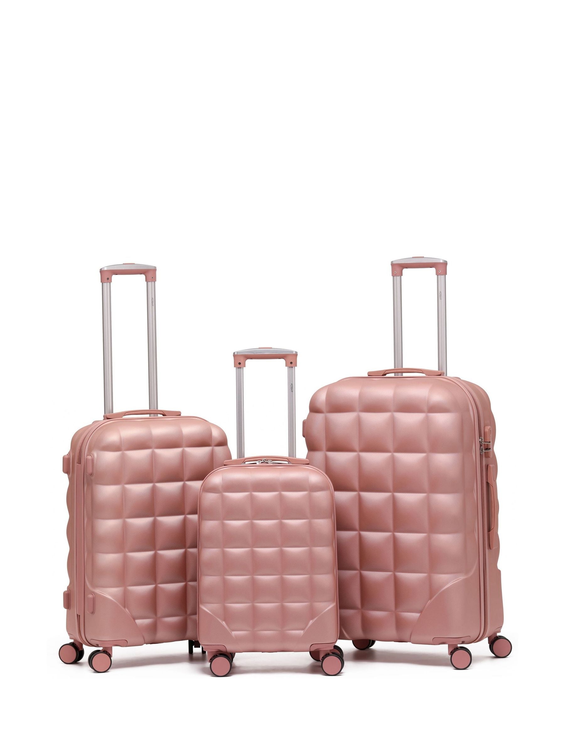 Flight Knight Rose Gold/Silver Hardcase Large Check In Suitcases And Cabin Case Set Of 3