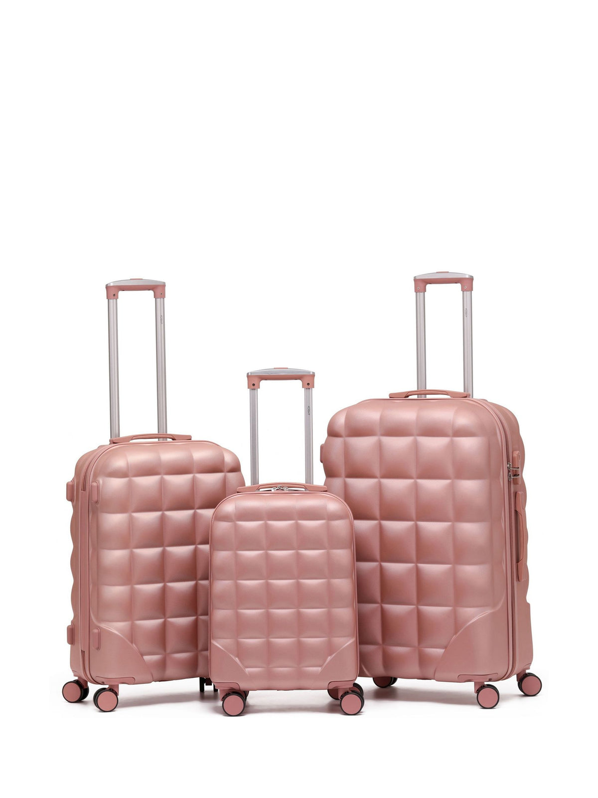 Flight Knight Rose Gold/Silver Hardcase Large Check In Suitcases And Cabin Case Set Of 3