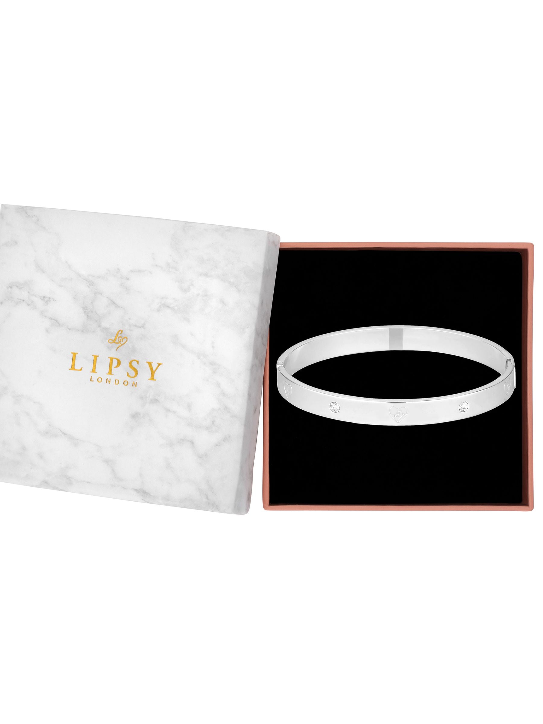 Lipsy silver plated heart bangle bracelet, UK version