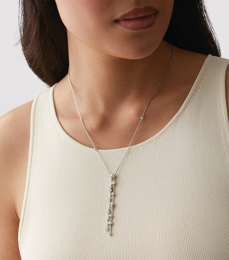 Boodles Raindance Double Drop diamond pendant in platinum, imported from the UK