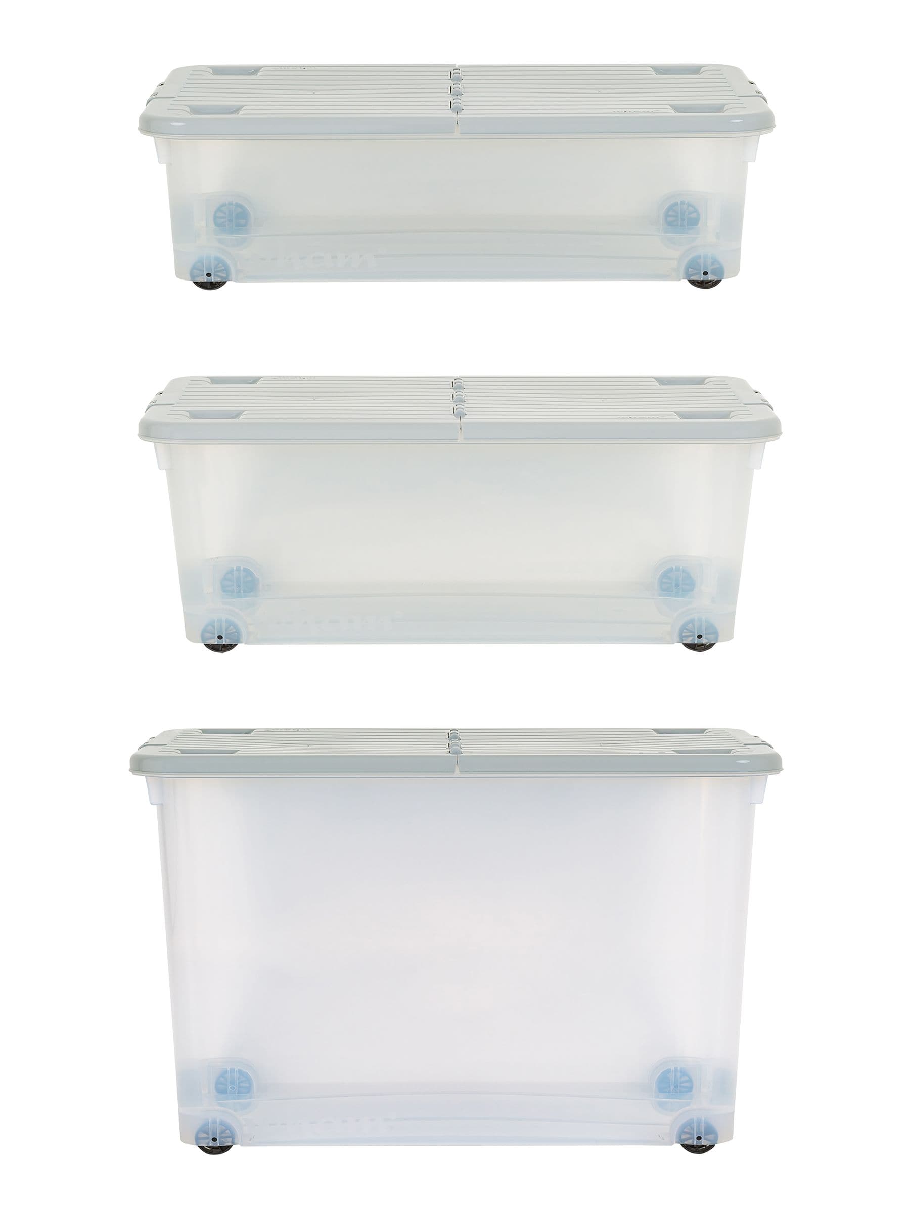 Wham clear wheeled multisize storage box set, imported from the UK