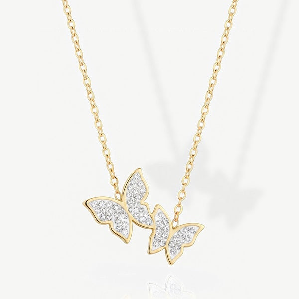 MUCHV butterfly necklace in 18k gold or silver with cubic zirconia (British brand)