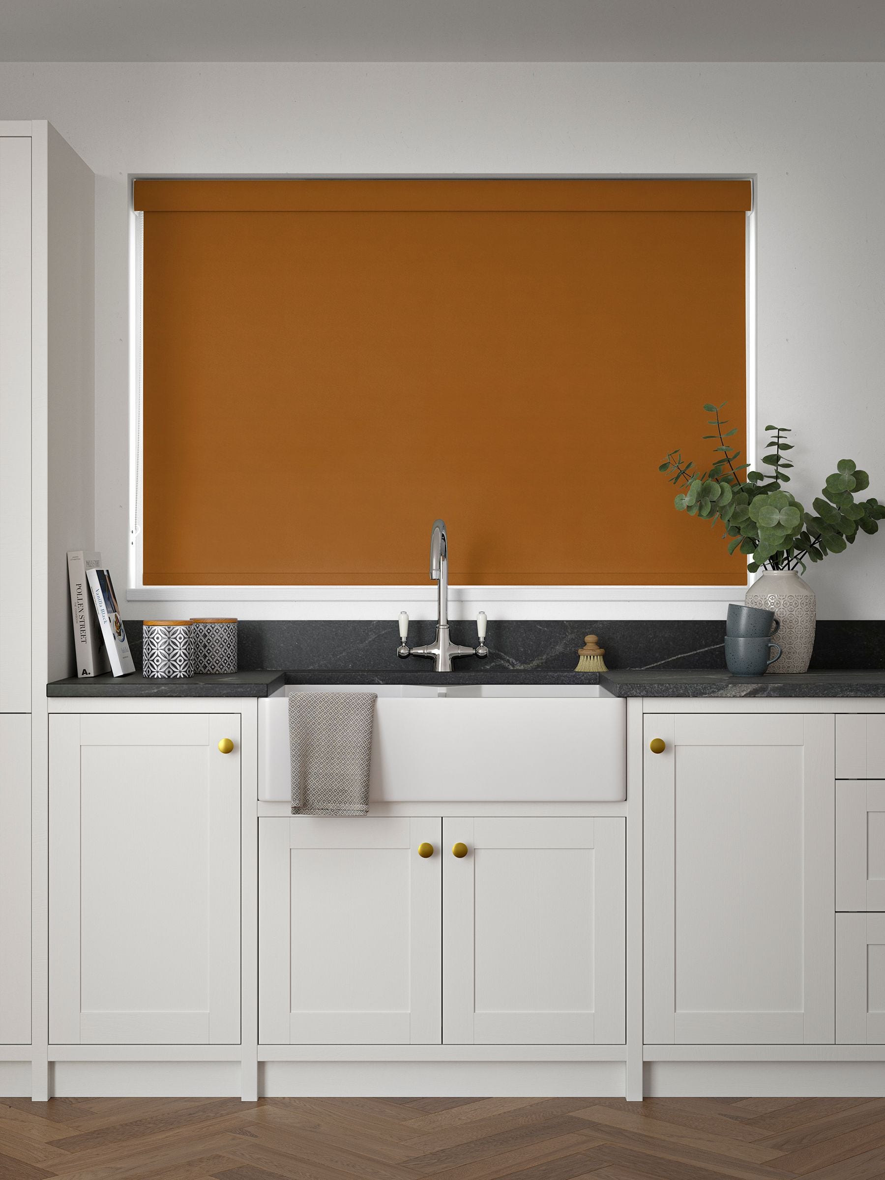Next terracotta blackout roller blind, imported from the UK