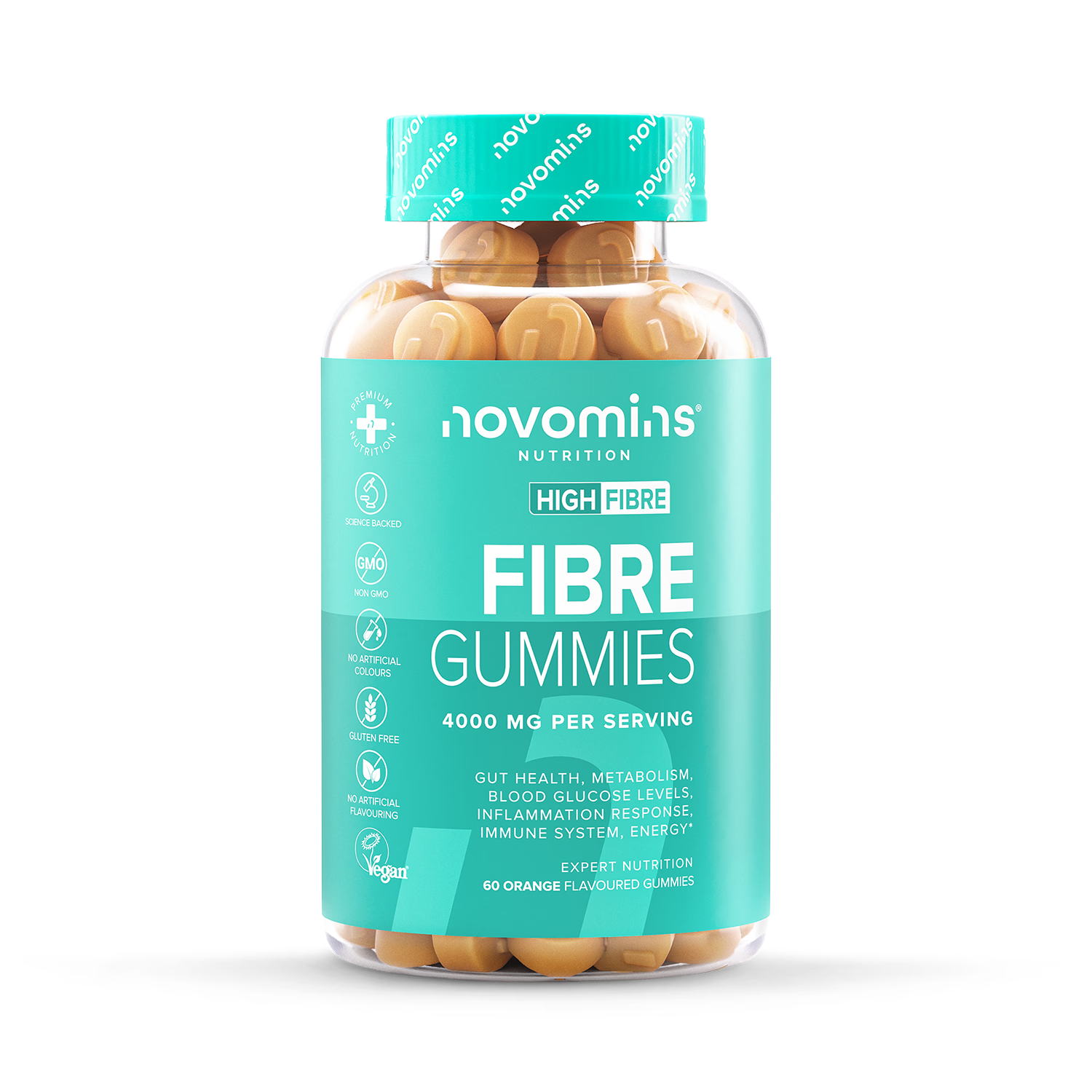 Novomins Fibre Orange Gummies 60 pack, imported from the UK