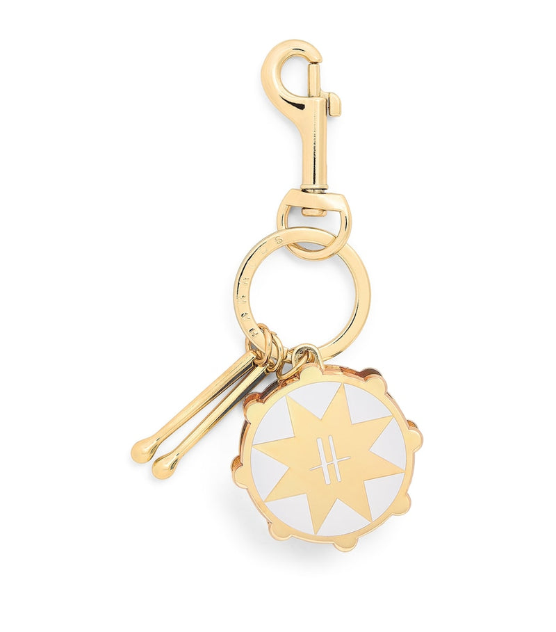 Harrods drum keyring featuring gold-tone accents, UK version
