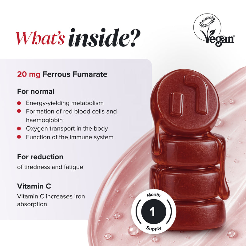 Novomins iron gummies strawberry flavoured 60 gummies, UK version