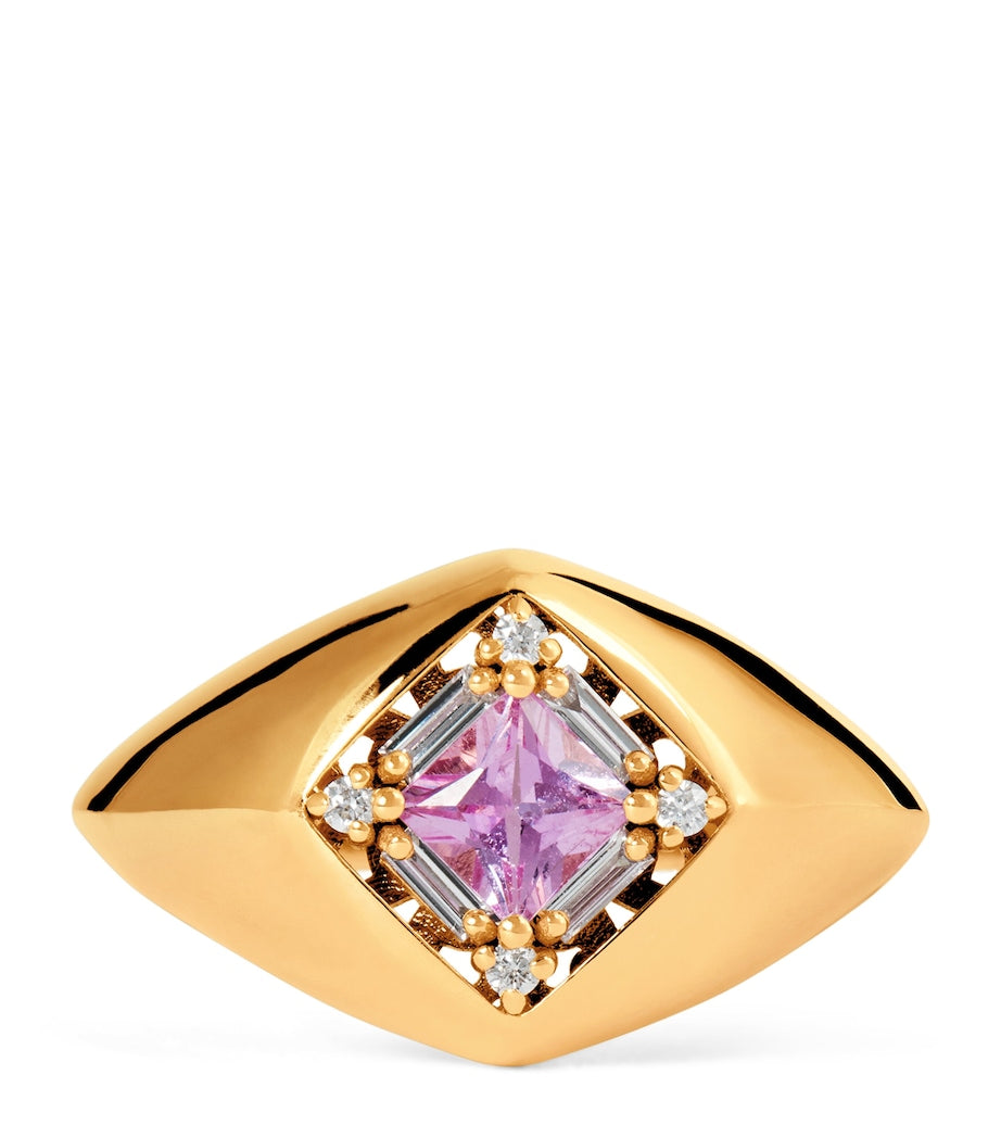 Suzanne Kalan rose gold pink sapphire diamond signet ring size 6 (British brand)