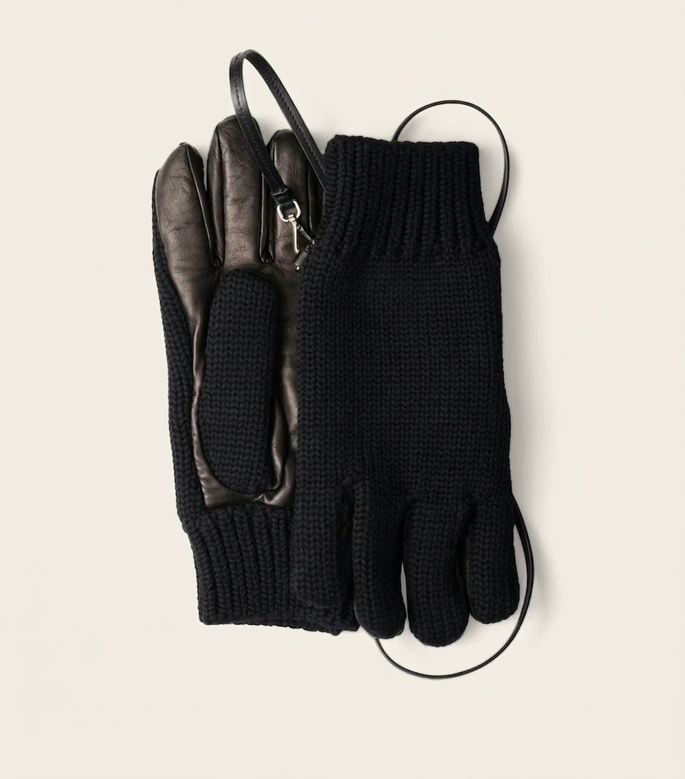 Prada virgin wool leather-trimmed gloves, imported from the UK