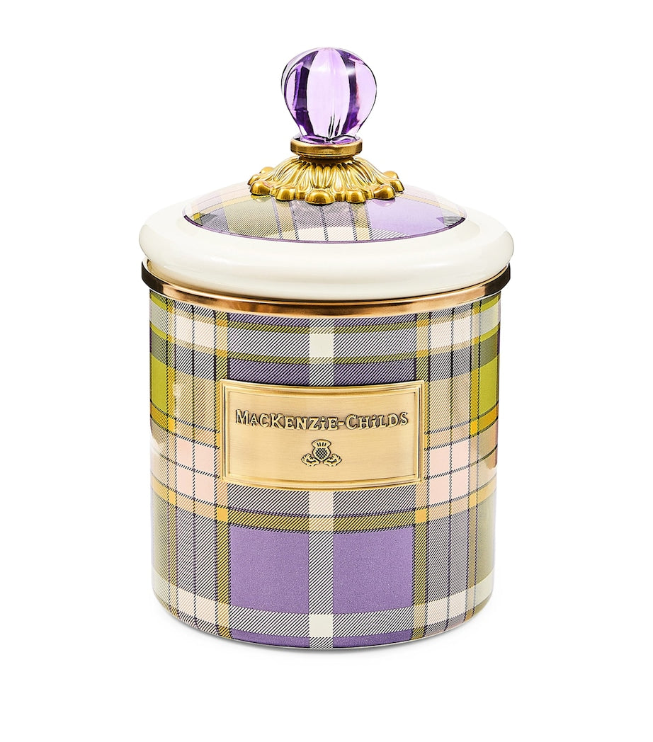 MacKenzie-Childs violet check steel canister 12cm, UK version