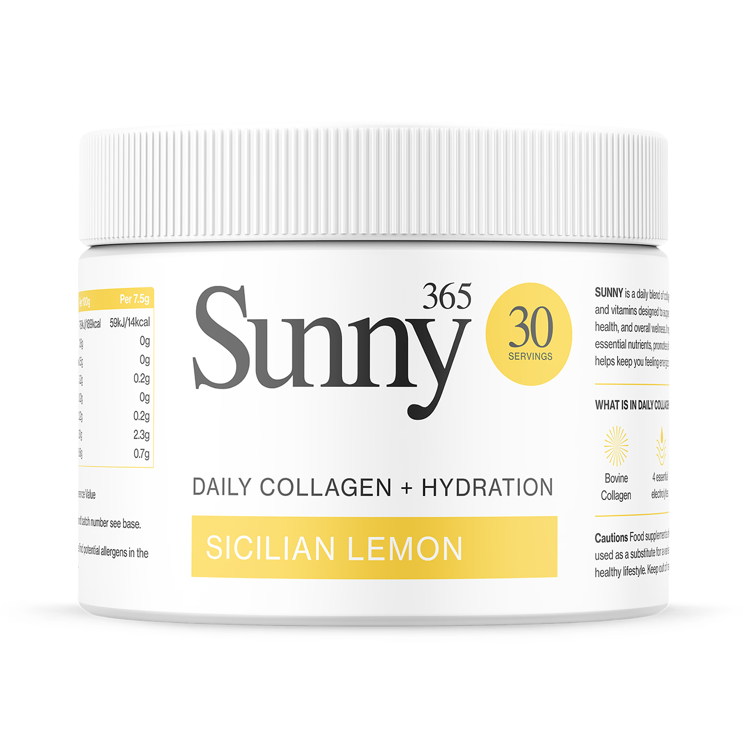 Sunny Collagen and Electrolytes powder Sicilian Lemon 30x7.5g, imported from the UK