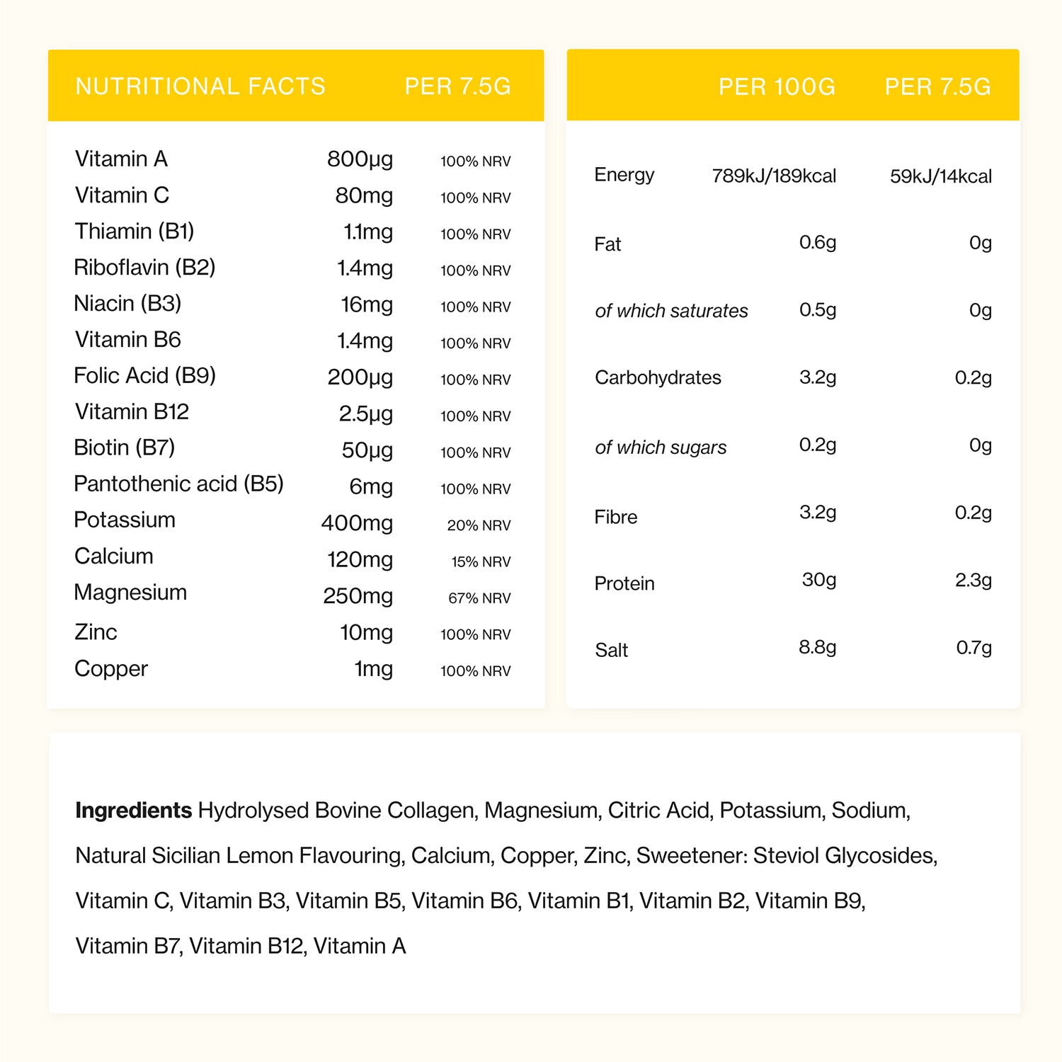 Sunny Collagen and Electrolytes powder Sicilian Lemon 30x7.5g, imported from the UK
