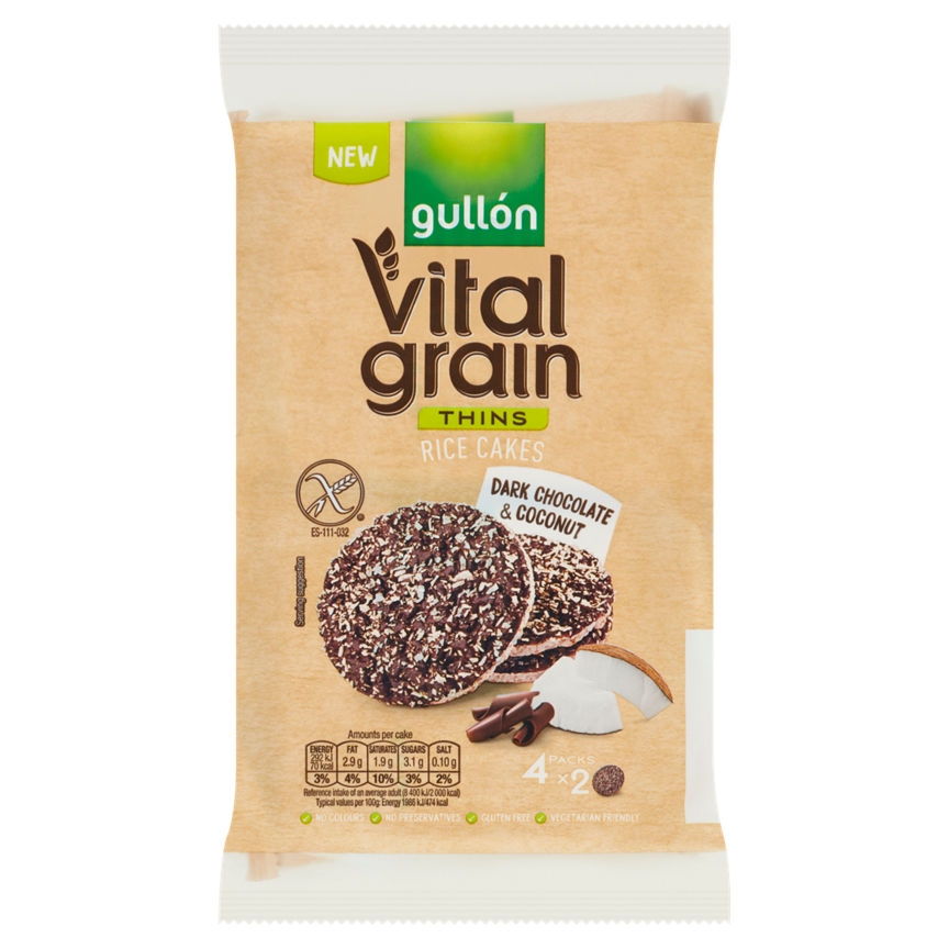 Gullón Vital Grain Thins Rice Cakes Dark Chocolate & Coconut