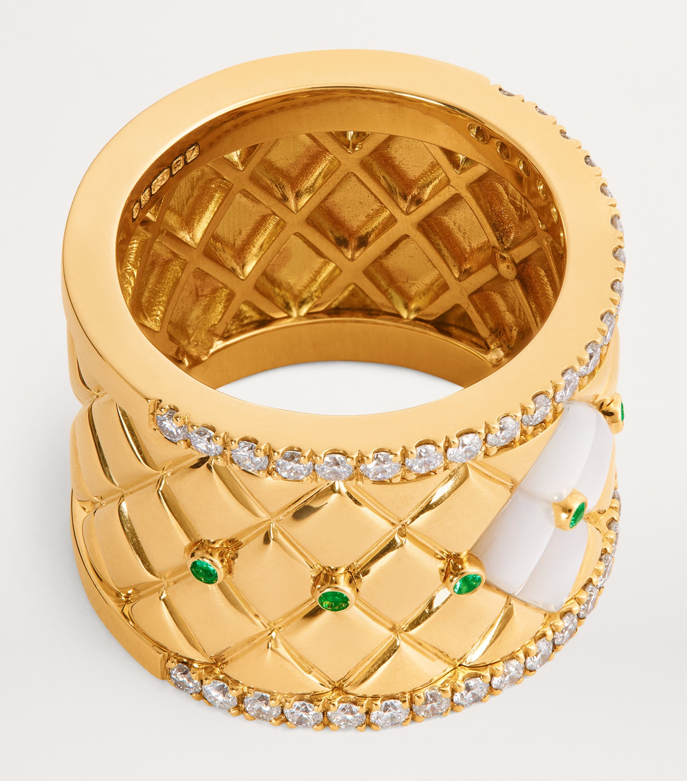 L'atelier Nawbar yellow gold diamond emerald and pearl ring size 53, UK version