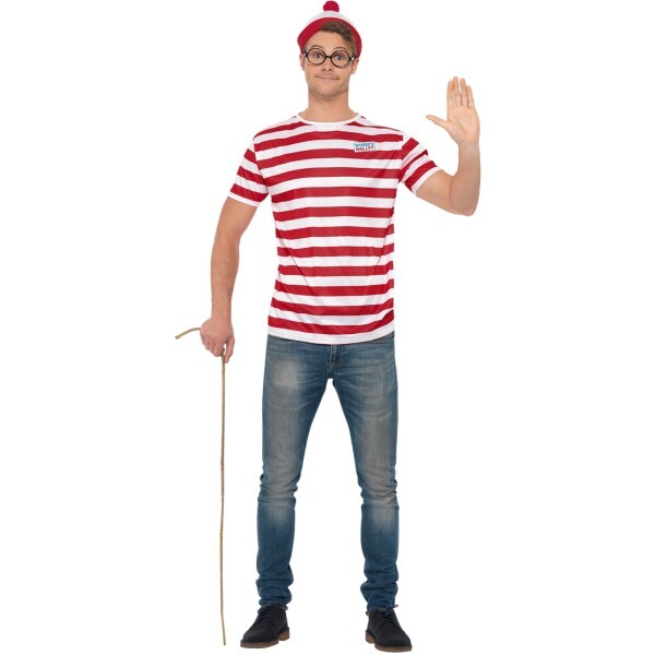 Smiffys Where's Wally costume kit with T-shirt hat glasses, UK version