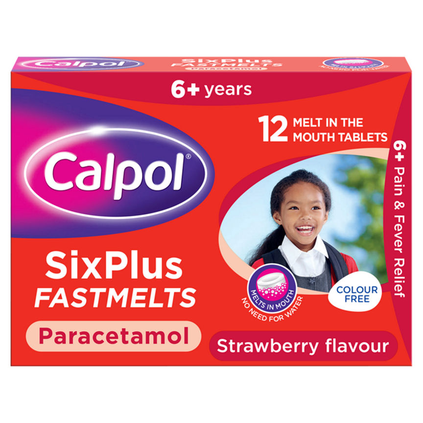 Calpol SixPlus Fastmelts Paracetamol Strawberry Flavour 6+ Years 12 Melt in the Mouth Tablets GOODS ASDA   