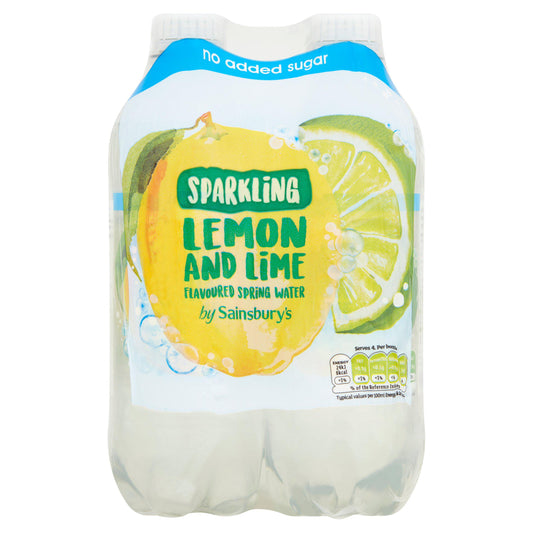 Sainsbury's Sparkling Flavoured Water Lemon & Lime, No Added Sugar 4x500ml Flavoured & vitamin water Sainsburys   