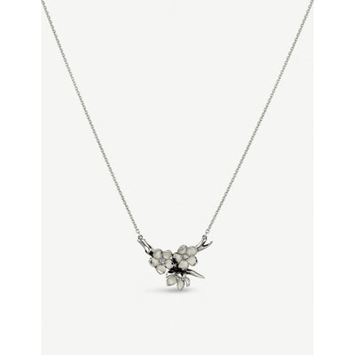 selfridges Shaun Leane Cherry Blossom Sterling Silver and Diamond Necklace, 42cm Chain- Buy online at McGrocer