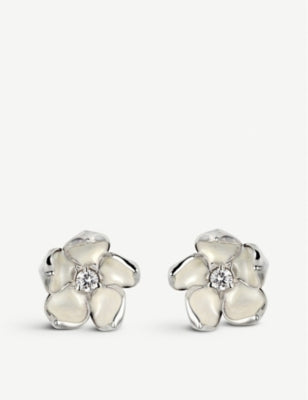 Shaun Leane blossom stud earrings in silver and diamond 0.10ct, UK version