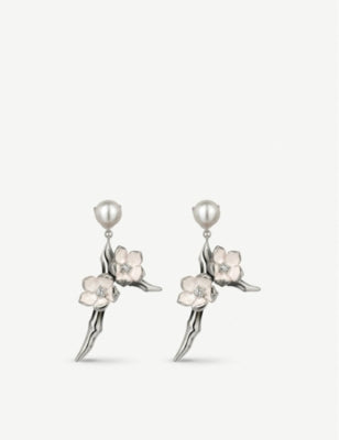 Shaun Leane silver cherry blossom pearl earrings, imported from the UK
