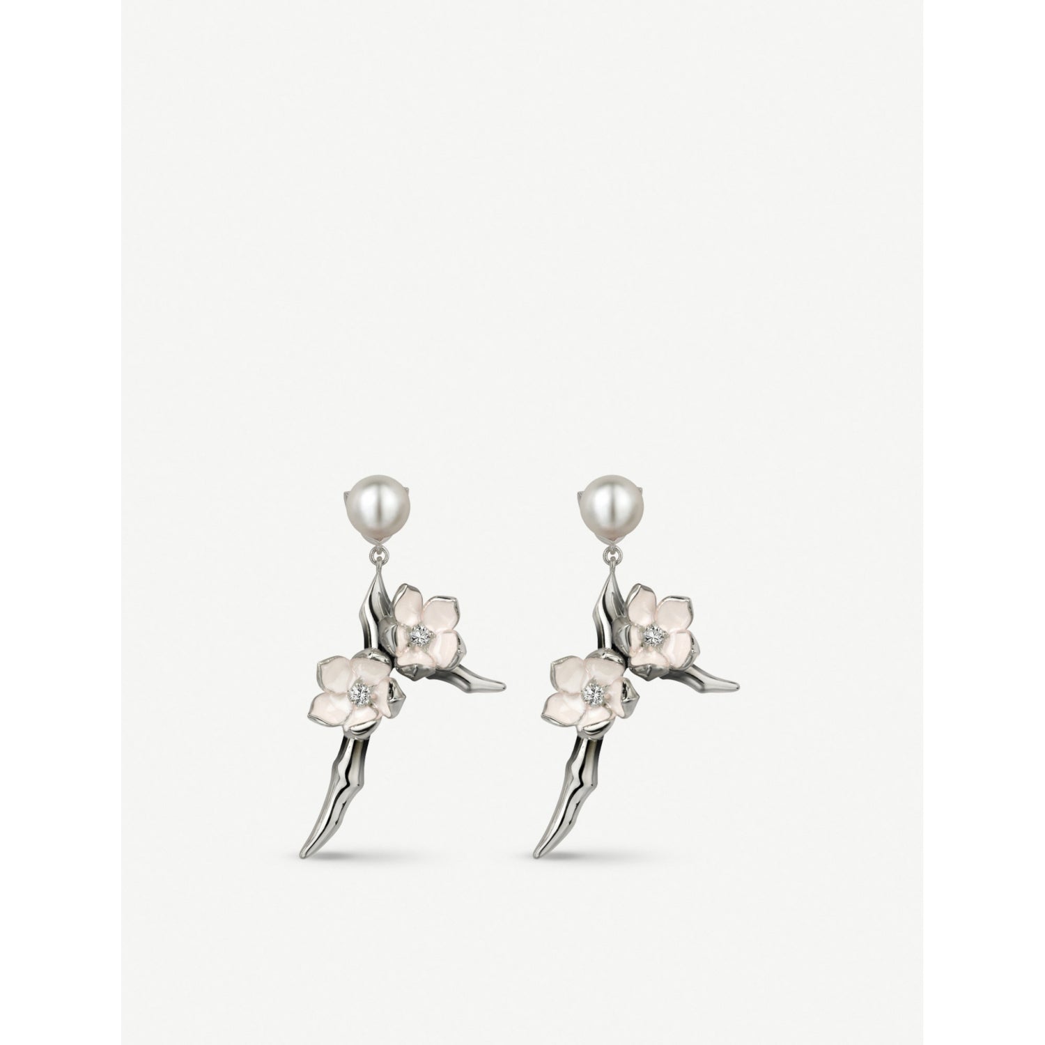 Shaun Leane silver cherry blossom pearl earrings, imported from the UK