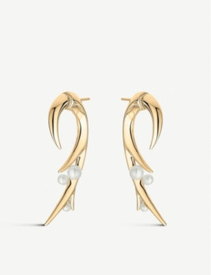 Shaun Leane Cherry Blossom Hook pearl earrings yellow gold vermeil, imported from the UK