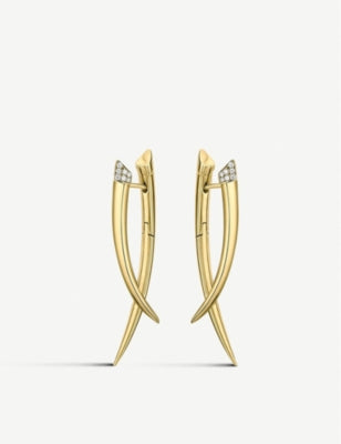 Shaun Leane crossover drop earrings yellow gold-vermeil white diamonds (British brand)