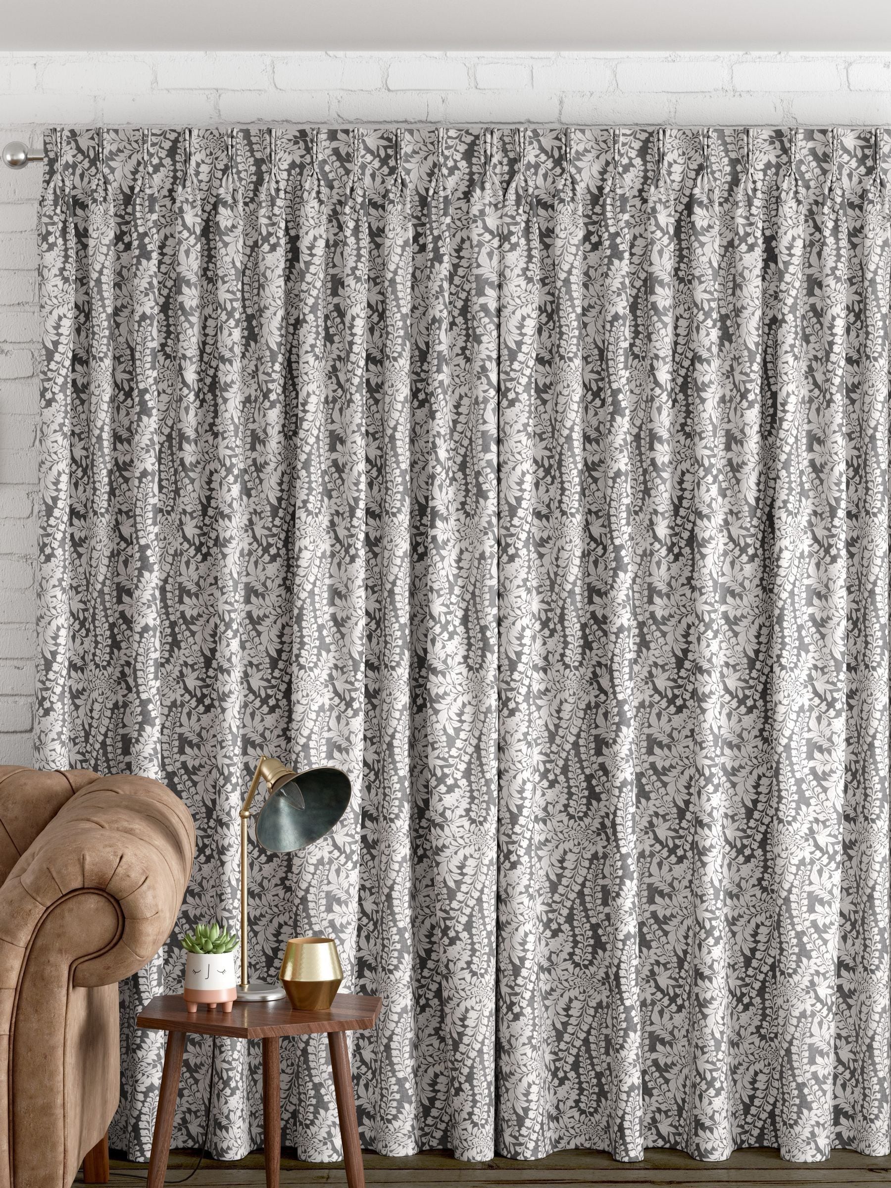 Next charcoal grey leaf made to measure curtains - British product