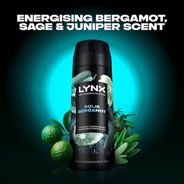 Lynx Fine Fragrance Aqua Bergamot Deodorant Spray 150ml, UK version