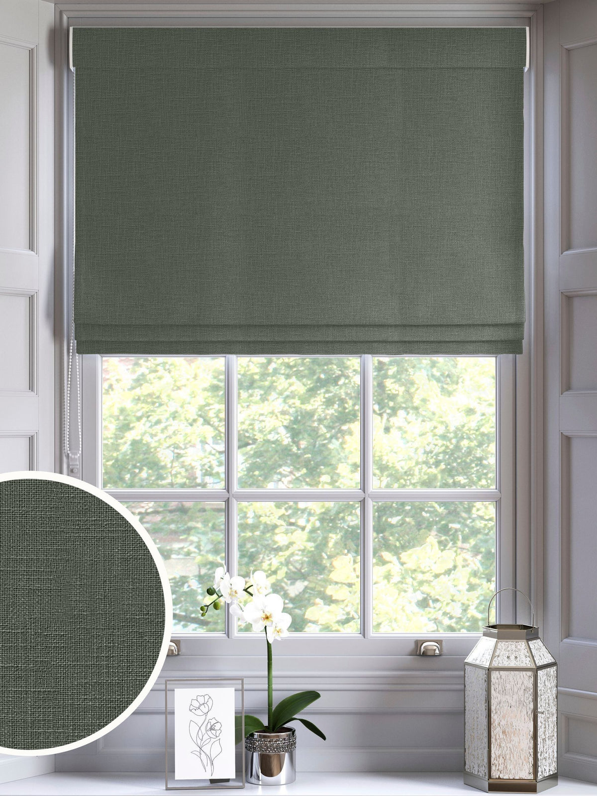 Nikki made to measure green roman blind (British brand)