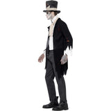 Smiffys zombie groom costume, black jacket, waistcoat, trousers, top hat (British brand)