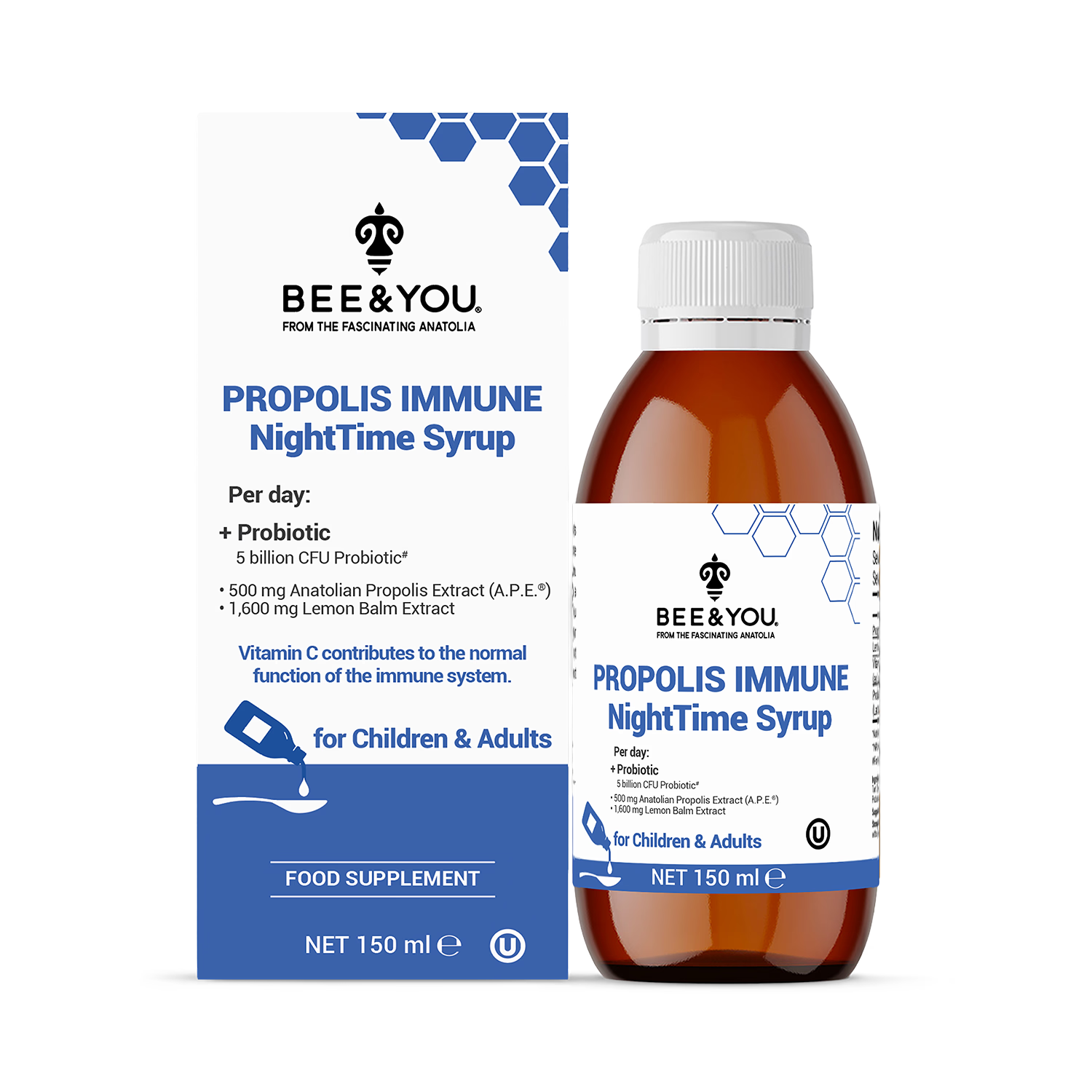 BEE&YOU Propolis Night Syrup Probiotic 150ml (British brand)