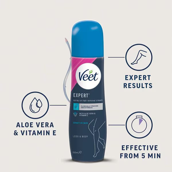 Veet spray on sensitive hair removal cream 150ml (British brand)