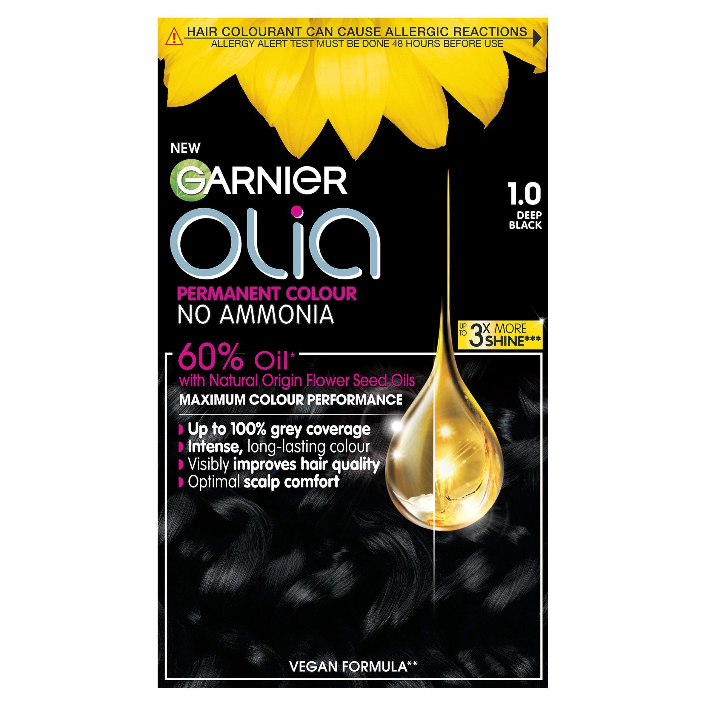 Garnier Olia Permanent No Ammonia Hair Dye Deep Black 1.0 Dark Sainsburys   