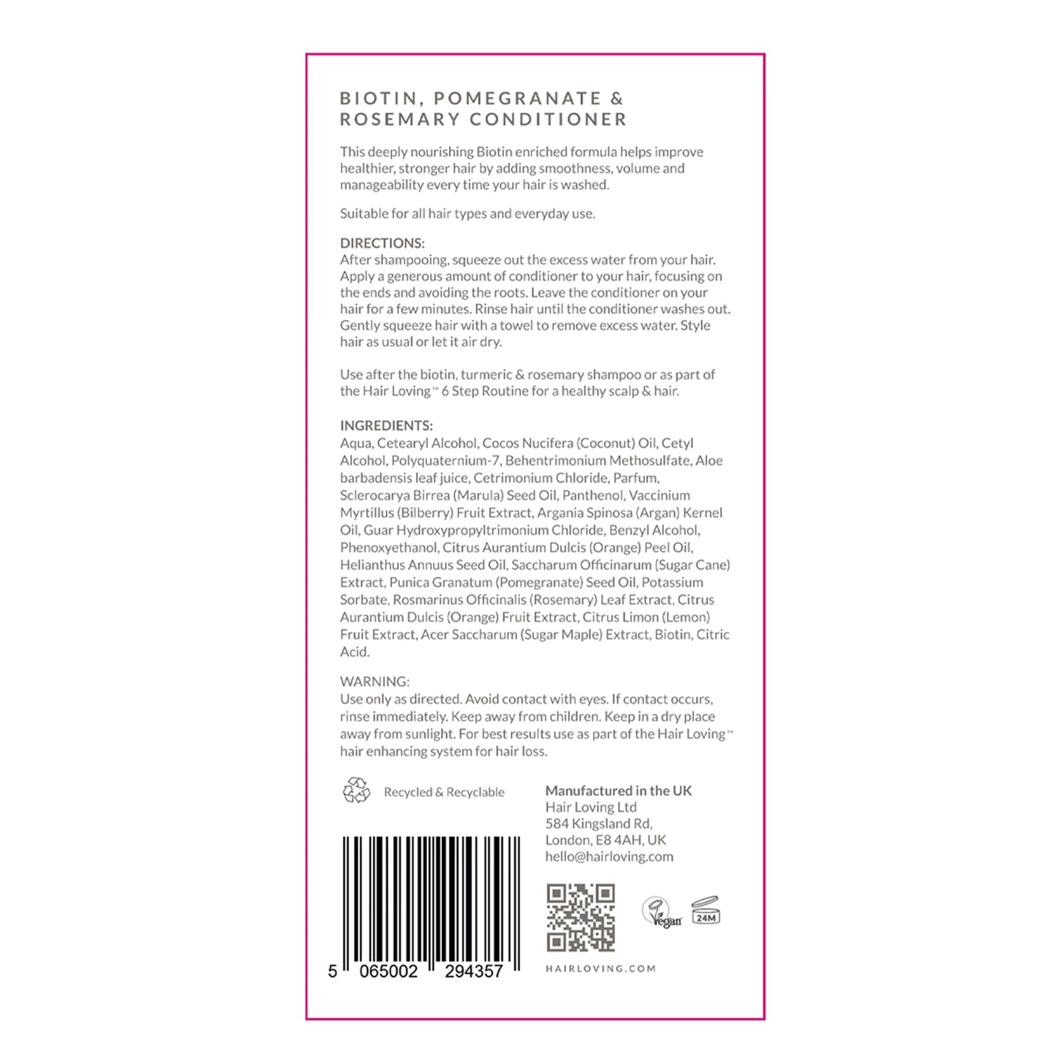 Hair Loving Silk Renewal Conditioner 300ml, imported from the UK