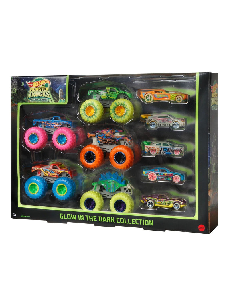Hot Wheels Monster Truck Glow Bundle 10-pack, imported from the UK