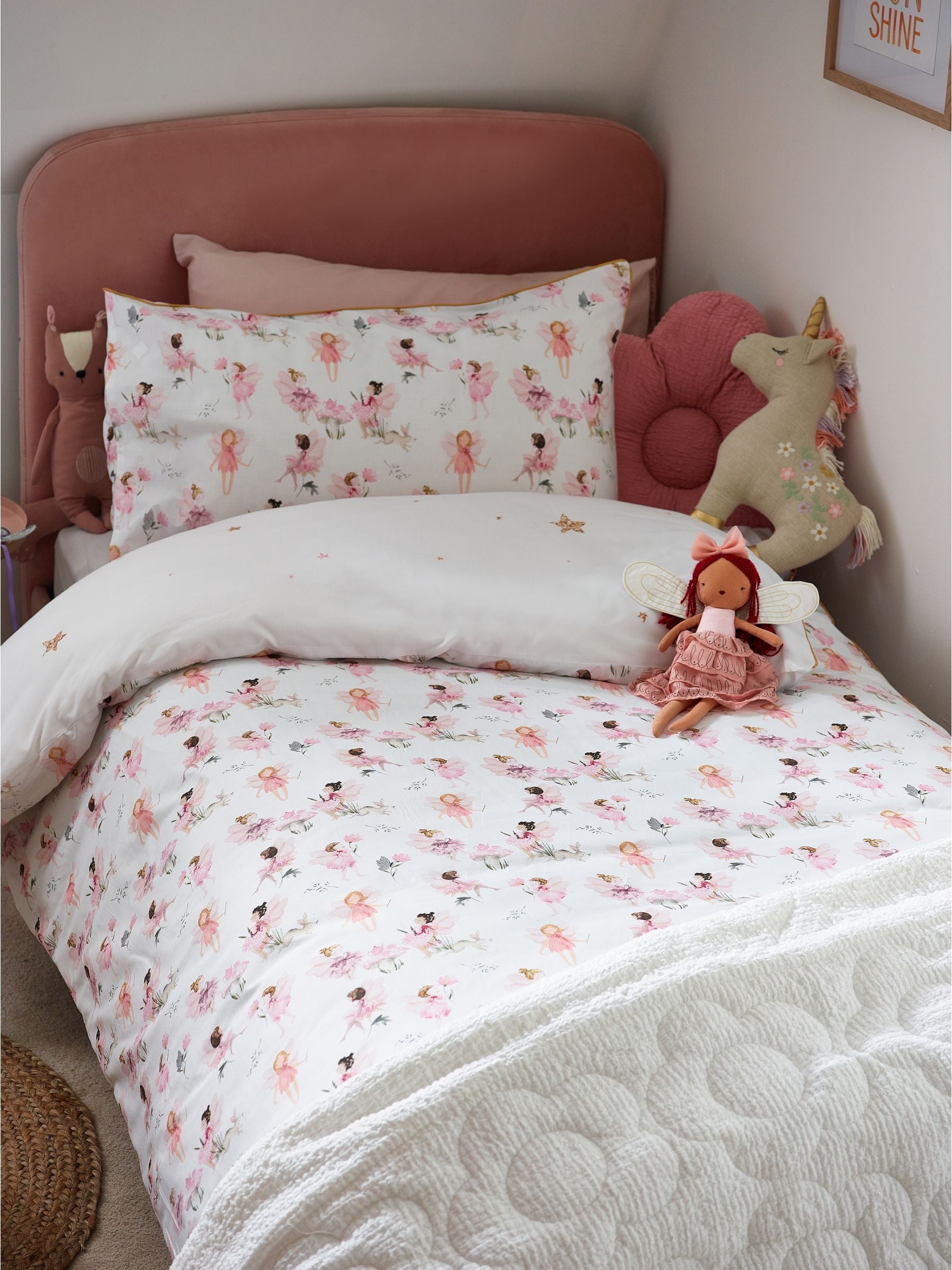 White Fairy Forest printed polycotton duvet cover and pillowcase set (British brand)