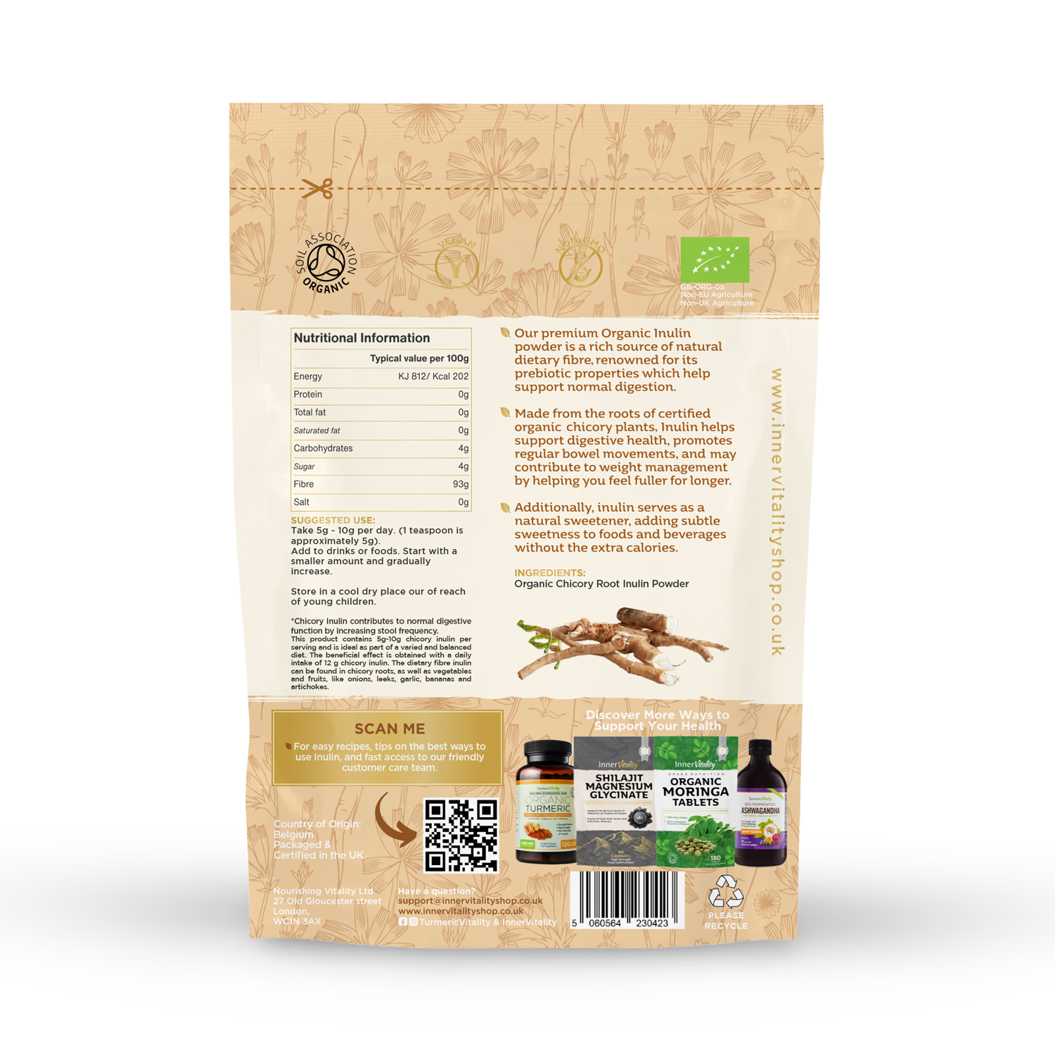 Inner Vitality organic inulin powder 250g, UK version