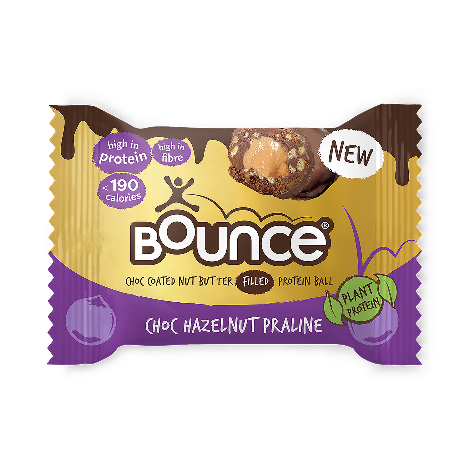 Bounce chocolate hazelnut praline plant protein ball 40g - British product