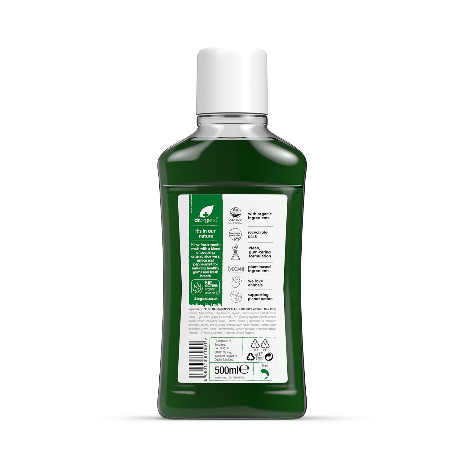 Dr Organic Aloe Vera Mouthwash Extra Fresh Mint 500ml - British product