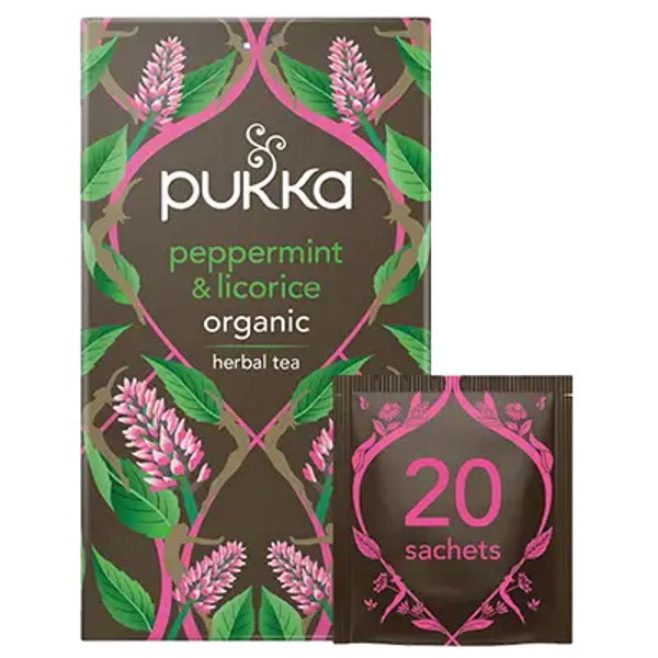 Pukka Herbs organic peppermint and licorice tea 20 teabags - British product